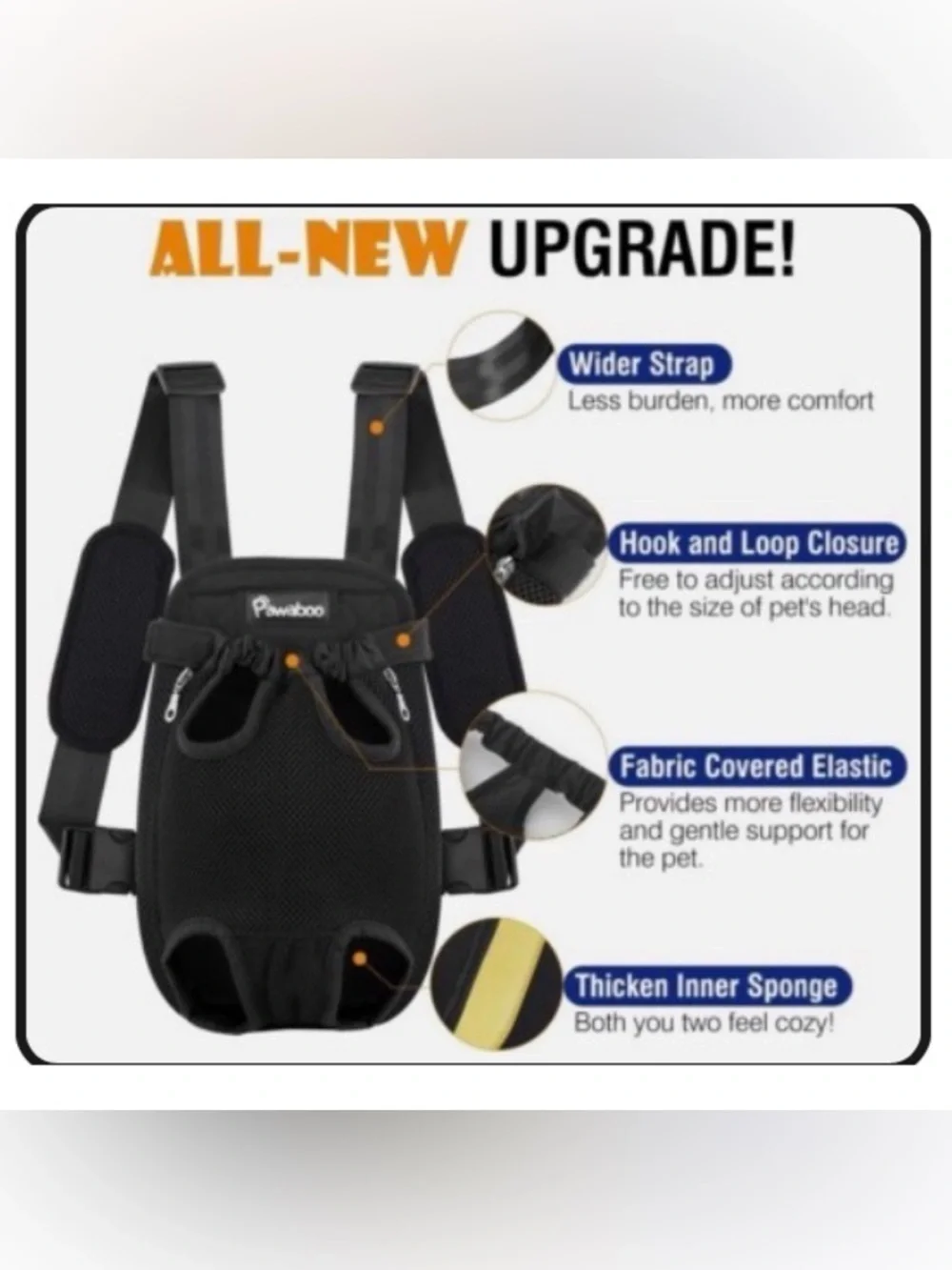 Pawaboo Black Front-Carrier Pet Backpack for Dogs